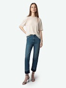 Patti Jeans - Faded blue denim cropped jeans.