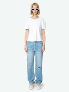 Stevie Ripped 90's Jeans - Women's straight leg light wash jeans.