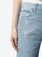 Vaquero Stevie - Vaqueros holgados en denim desteñido adornados con strass.