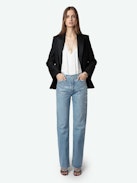 Stevie Jeans - Loose-fitting faded denim jeans with diamanté embellishment.