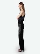 Stevie Jeans - Black denim loose-fitting jeans with diamanté  embellishment.