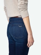 Joplin Jeans - Women's dark wash high rise flared jeans.