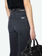 Joplin Jeans - Women's washed black high rise flared jeans.