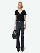 Joplin Jeans - Women's washed black high rise flared jeans.