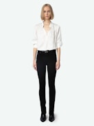 Jett Buggs Skinny Jeans - Women's black washed skinny jeans with Buggs Bunny patch.