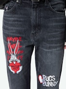 Patti Jeans - Faded black denim cropped jeans with Looney Tunes stud embellishment.