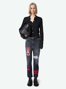 Patti Jeans - Faded black denim cropped jeans with Looney Tunes stud embellishment.