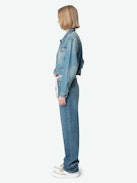 Stevie 90's Jeans - Women's straight leg light wash jeans with Roadrunner & Whiley Coyote patches.