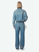 Stevie 90's Jeans - Women's straight leg light wash jeans with Roadrunner & Whiley Coyote patches.
