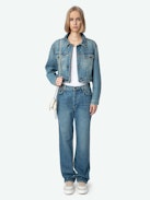 Stevie 90's Jeans - Women's straight leg light wash jeans with Roadrunner & Whiley Coyote patches.