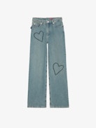 Elio Jeans - High-waisted straight-cut jeans with heart embroidery.