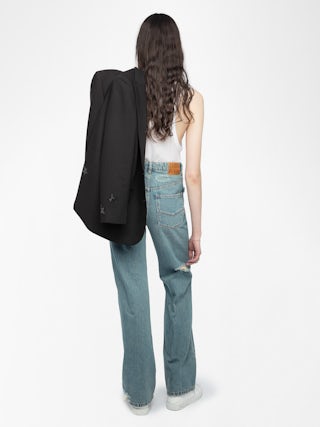 Elio Distressed Straight Leg Jeans - Effortless, timeless, undeniably cool. The Elio distressed straight leg jeans channel vintage inspiration with authentic French denim craftsmanship. These distressed straight leg jeans feature a perfectly lived-in wash and subtle embroidered heart that adds romantic rebellion to your look. Designed to move with you, they're the perfect blend of comfort and rock 'n' roll attitude. Wear them your way—raw, rolled, or undone.