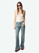 Ecume Jeans - Mid-rise bootcut jeans with braided pocket and raglan details.