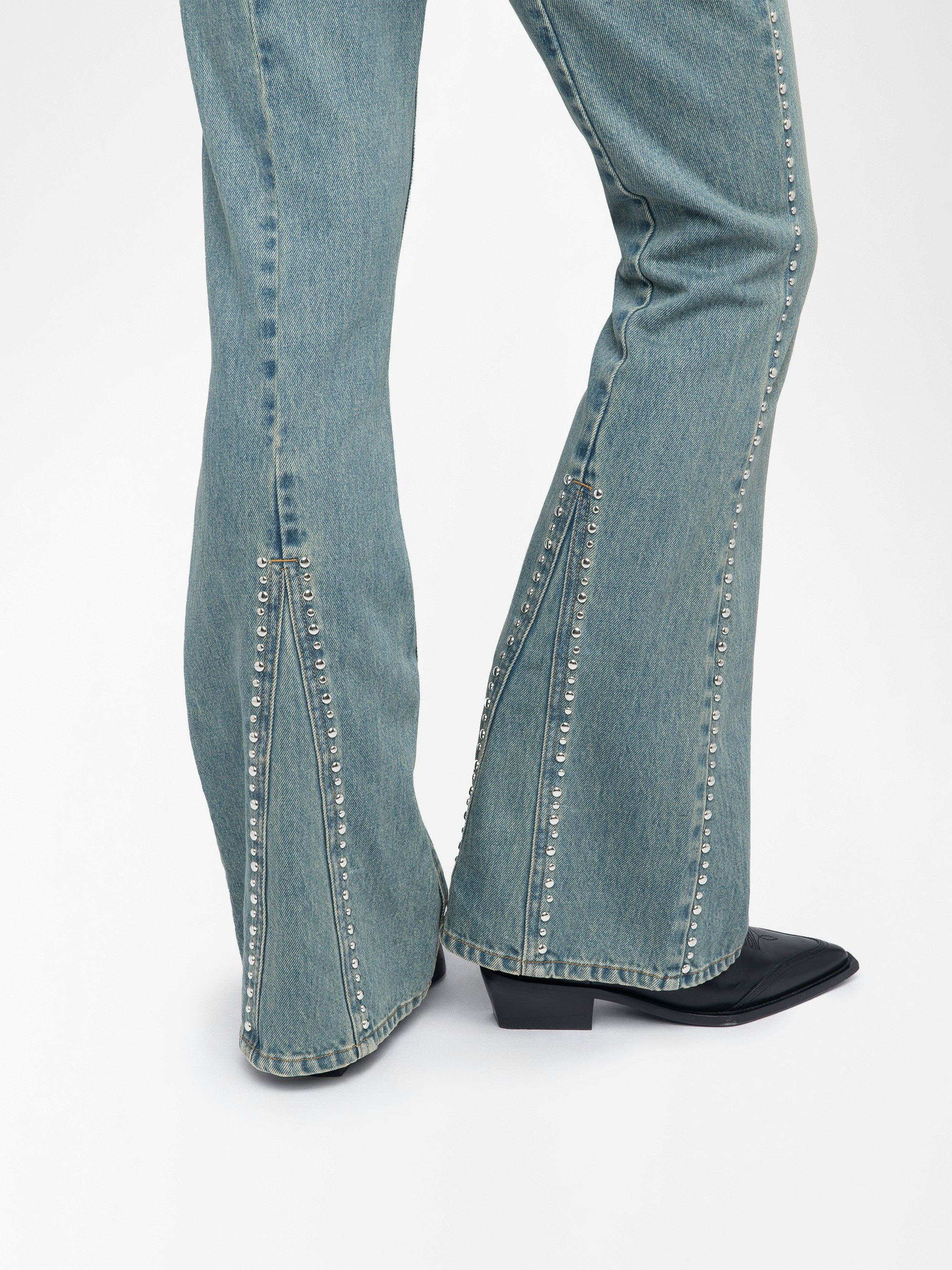 Eclip Bootcut Women's Studded Jeans - Bootcut jeans with studs, multiple pockets.