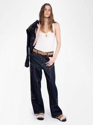 Jean Perya - Straight jeans in relaxed fit with panels, multiple pockets.