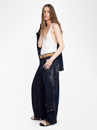 Jean Perya - Straight jeans in relaxed fit with panels, multiple pockets.