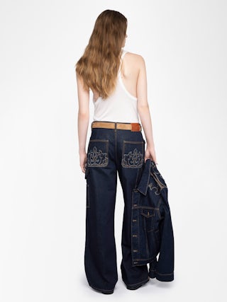 Jean Perya - Straight jeans in relaxed fit with panels, multiple pockets.