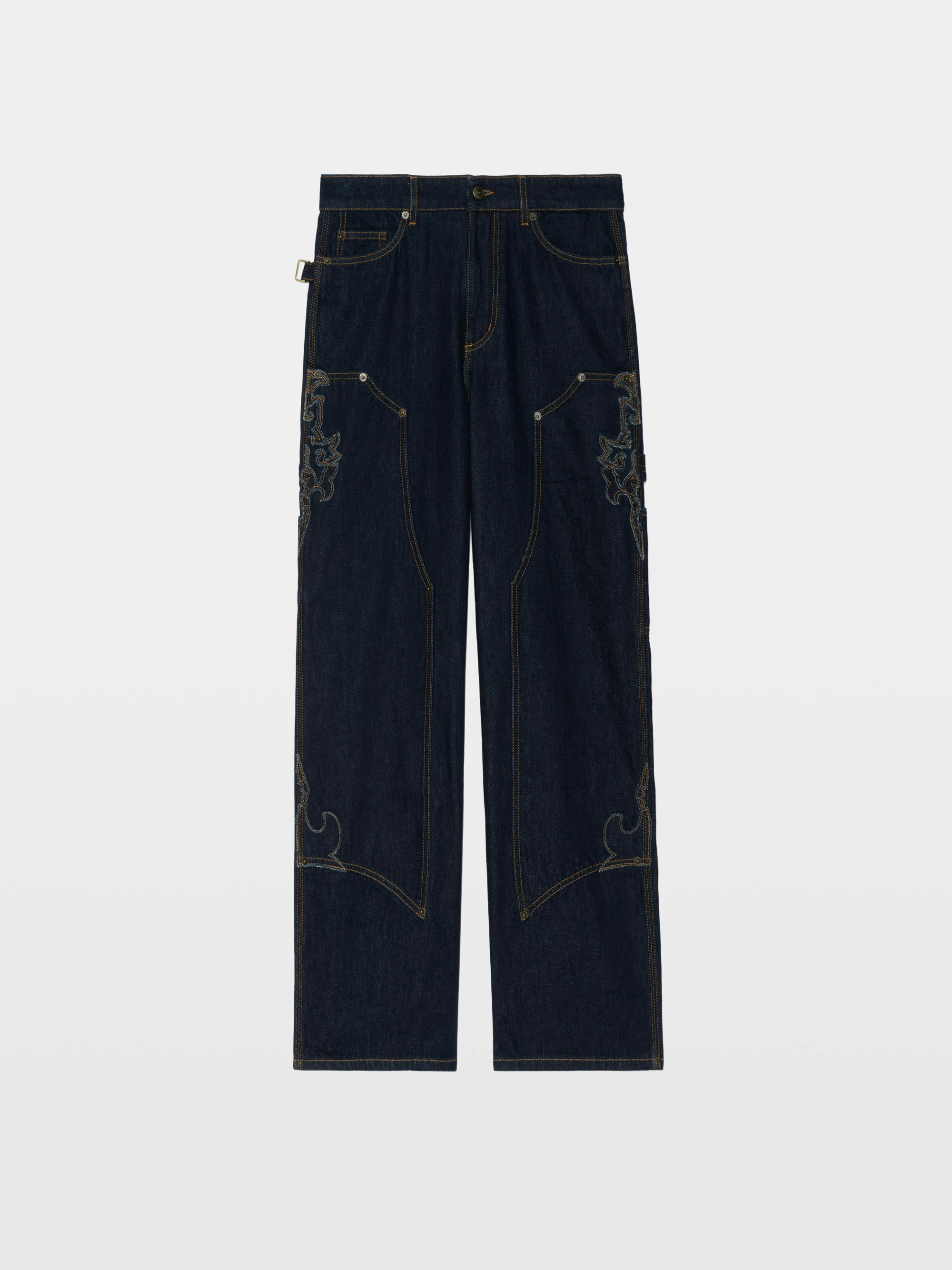 Jean Perya - Straight jeans in relaxed fit with panels, multiple pockets.