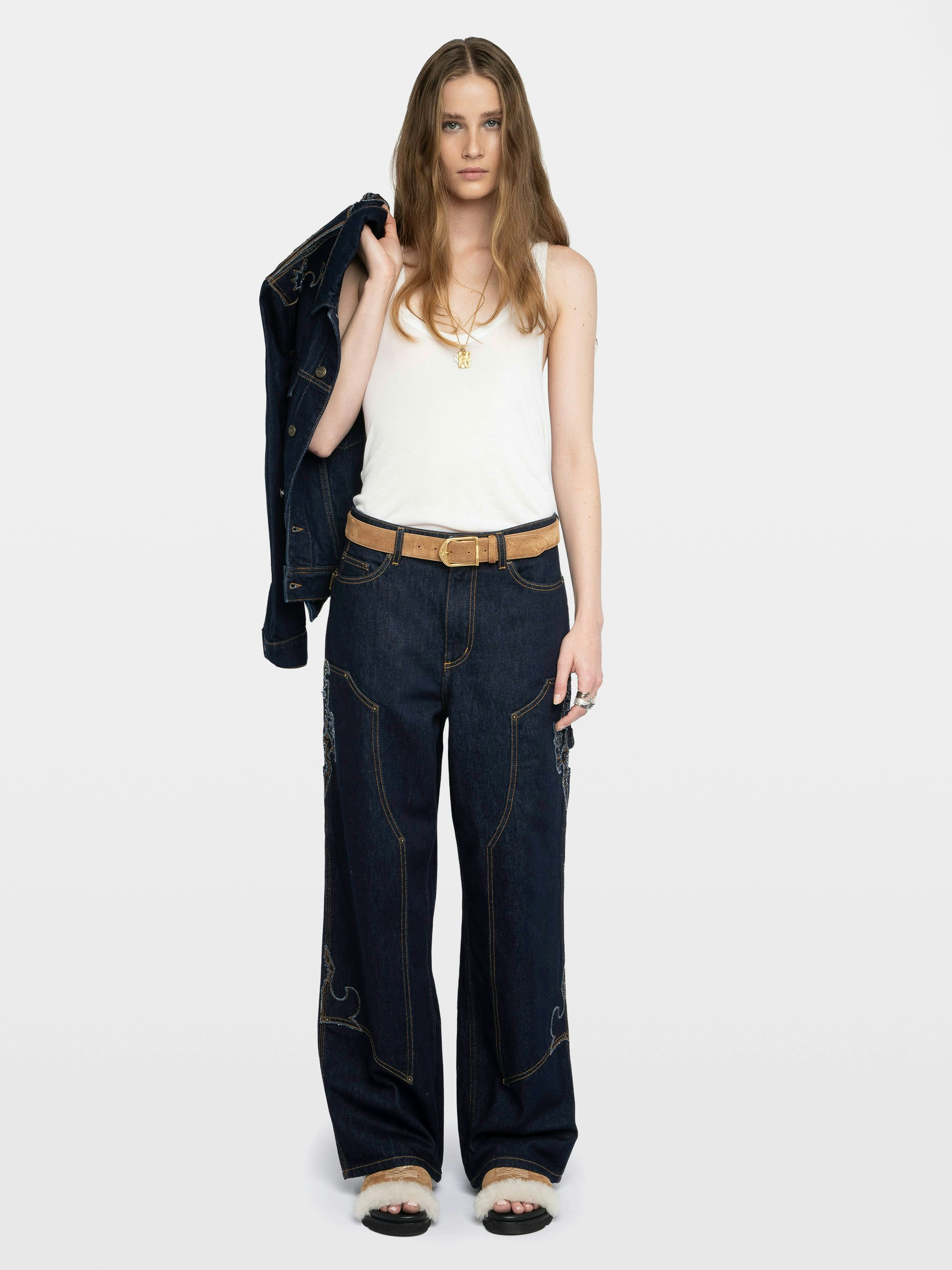 Perya Western Jeans - Straight jeans in relaxed fit with panels, multiple pockets.
