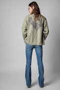 Eagle Jacket Leinen - Women's linen military jacket in khaki with wings embroidered on the back