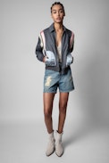 Belle Jacket - Women's lyocell jacket with contrasting back panels and 'Love now' on the back
