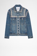 Killer Jacket Strass - Women's blue denim jacket with crystals