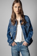 Kase Hearts Denim Jacket - Women’s denim jacket with hearts design on back.