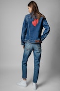 Kase Hearts Denim Jacket - Women’s denim jacket with hearts design on back.