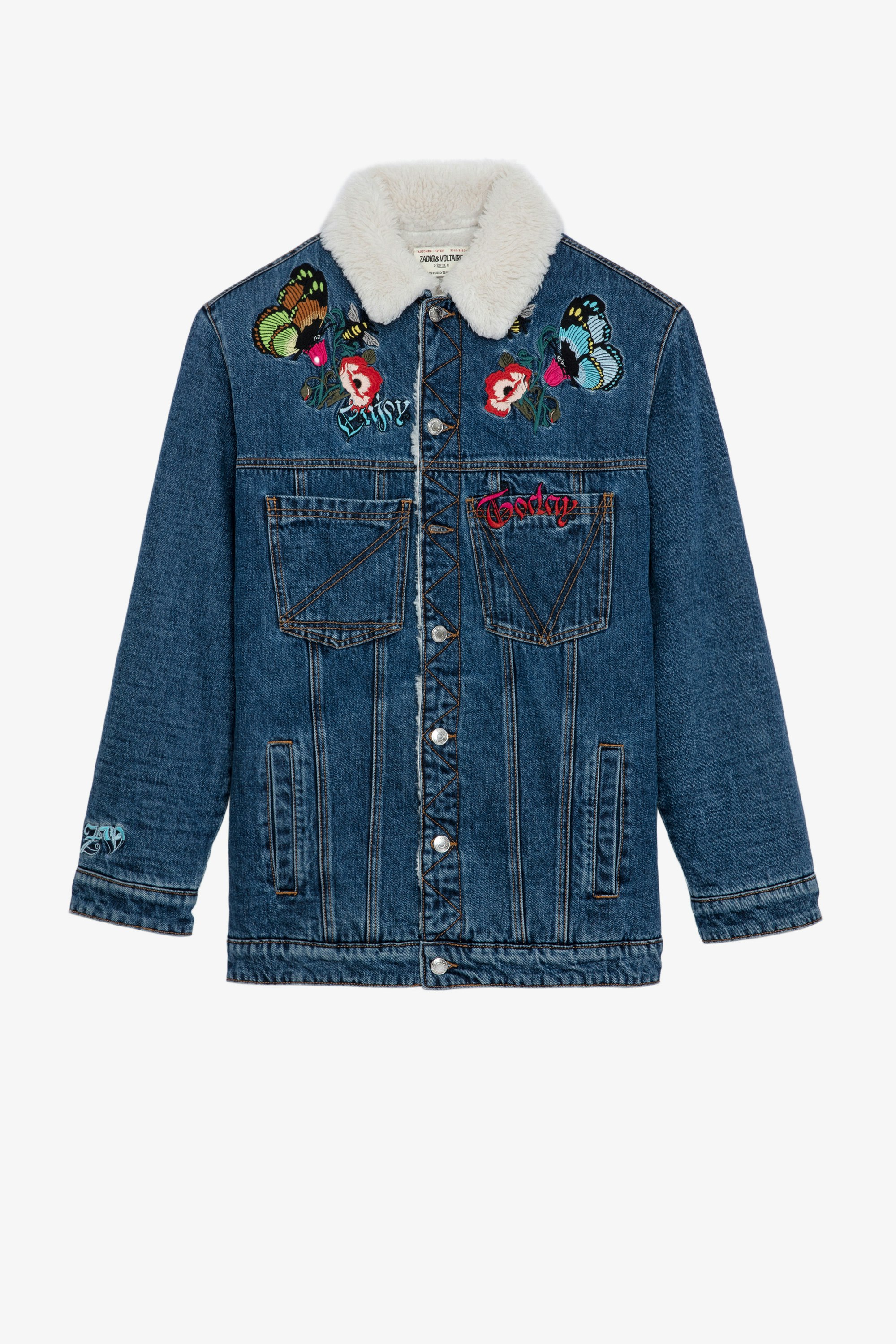 Kiome デニム ジャケット Women’s sky blue denim jacket with embroidery 