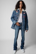 Kiome Denim Jacket - Women’s sky blue denim jacket with embroidery