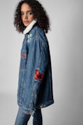 Kiome Denim Jacket - Women’s sky blue denim jacket with embroidery