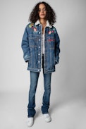 Kiome Denim Jacket - Women’s sky blue denim jacket with embroidery