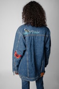 Kiome Denim Jacket - Women’s sky blue denim jacket with embroidery