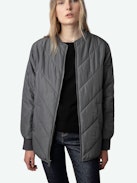 Kidea Parka - Women’s oversized military midi parka in grey cotton with faux fur collar.