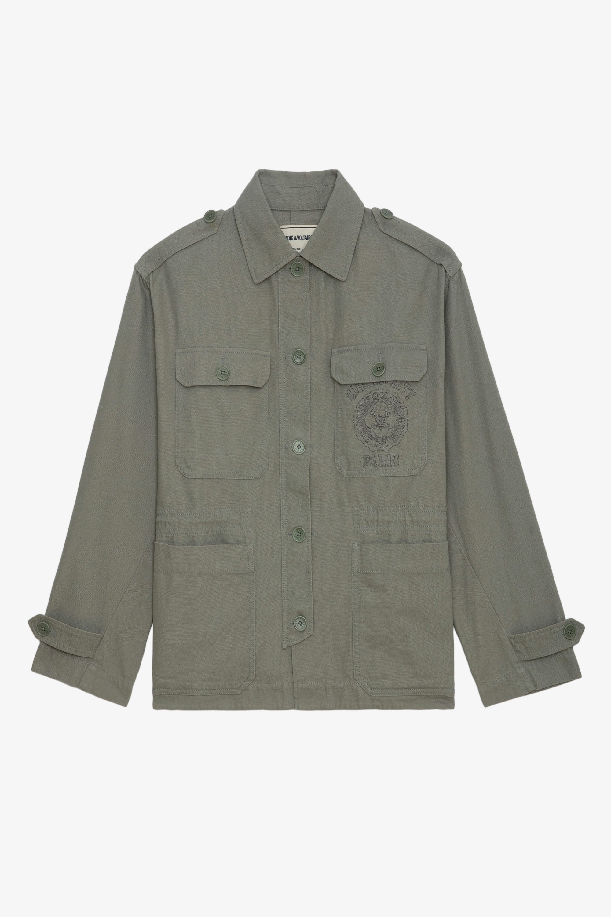 Chaqueta Kemi - Parka militar corta de estilo oversize en color caqui con bolsillos y bordado de estilo universitario.