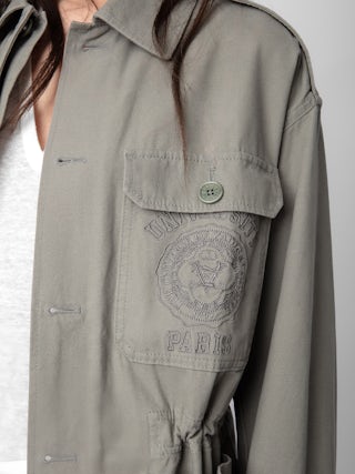 Veste Kemi - Parka militaire courte oversize kaki à poches et broderie University.