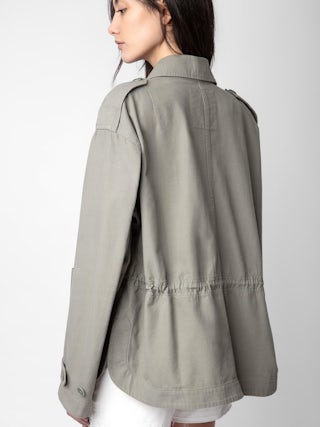 Veste Kemi - Parka militaire courte oversize kaki à poches et broderie University.