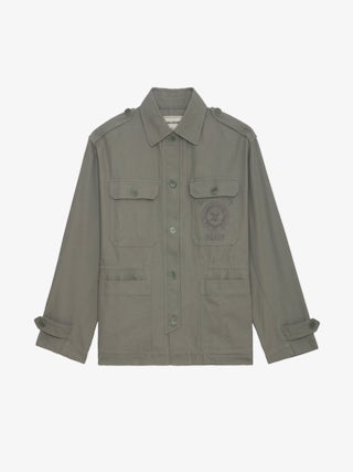 Veste Kemi - Parka militaire courte oversize kaki à poches et broderie University.