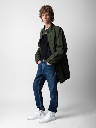 Parka Kadri - Parka mi-longue en coton kaki inspiration militaire zippée à boutons pression et col montant à protection amovible.