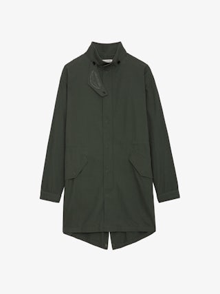 Parka Kadri - Parka mi-longue en coton kaki inspiration militaire zippée à boutons pression et col montant à protection amovible.