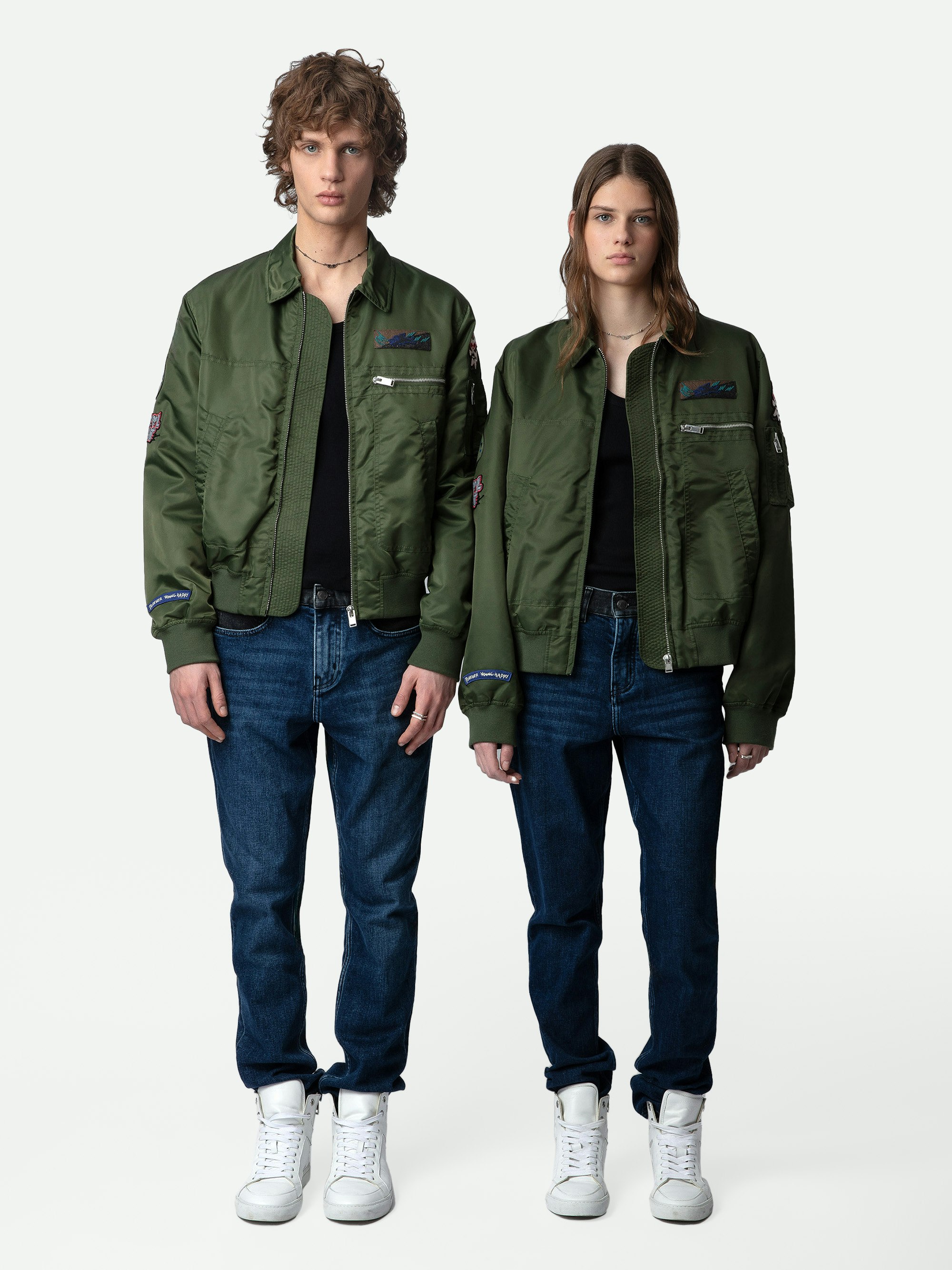 Bolid Jacket - Khaki jacket with zip fastening, pockets and customized details designed by Humberto Cruz.