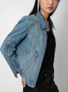 Bons Denim Jacket - Faded denim jacket with zip fastening and couture details.