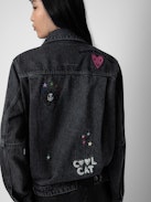 Jeansjacke Kasy - Graue Oversize-Jacke aus Denim mit aufgestickten, aufgesteppten Motiven und Verzierungen von Humberto Cruz.
