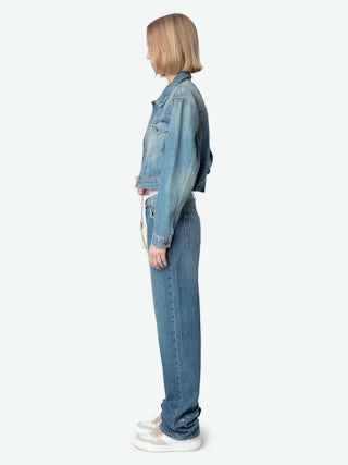 Aretha Cropped Jacket - Women's medium wash cropped denim jacket.