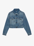 Aretha Cropped Jacket - Women's medium wash cropped denim jacket.