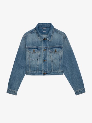 Aretha Cropped Jacket - Women's medium wash cropped denim jacket.