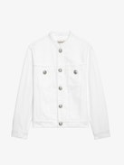 Kaely Denim Jacket - White button-up denim jacket with pockets, raw edges and ‘Love Yourself’ embroidered on the back.