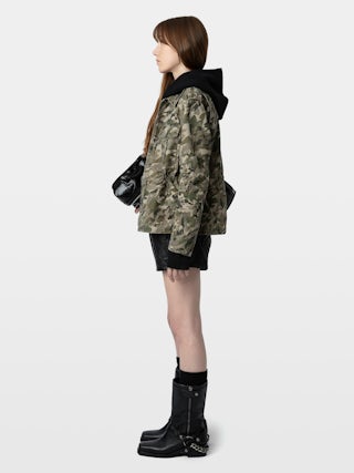 Krisa Parka - Short military parka with heart camouflage print and pockets.
