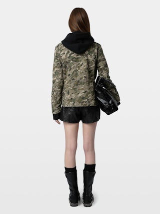Krisa Parka - Short military parka with heart camouflage print and pockets.