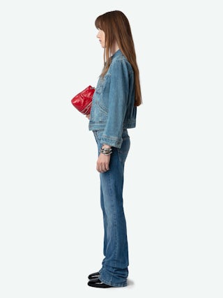 Kioka Denim Jacket - Faded denim jacket with zip and button fastening, pockets and braided details.